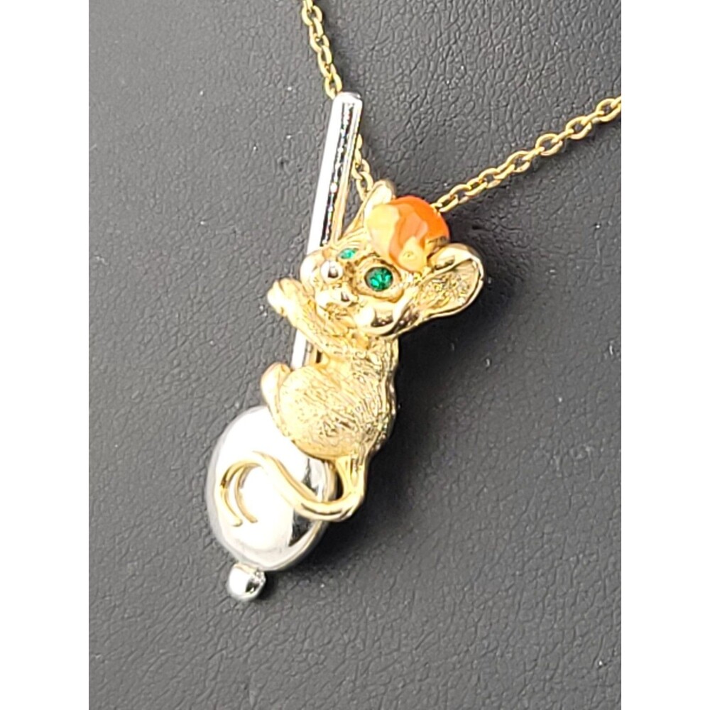 Vintage Signed G Canada Church Christmas Mouse Clock Pendulum Pendant Necklace